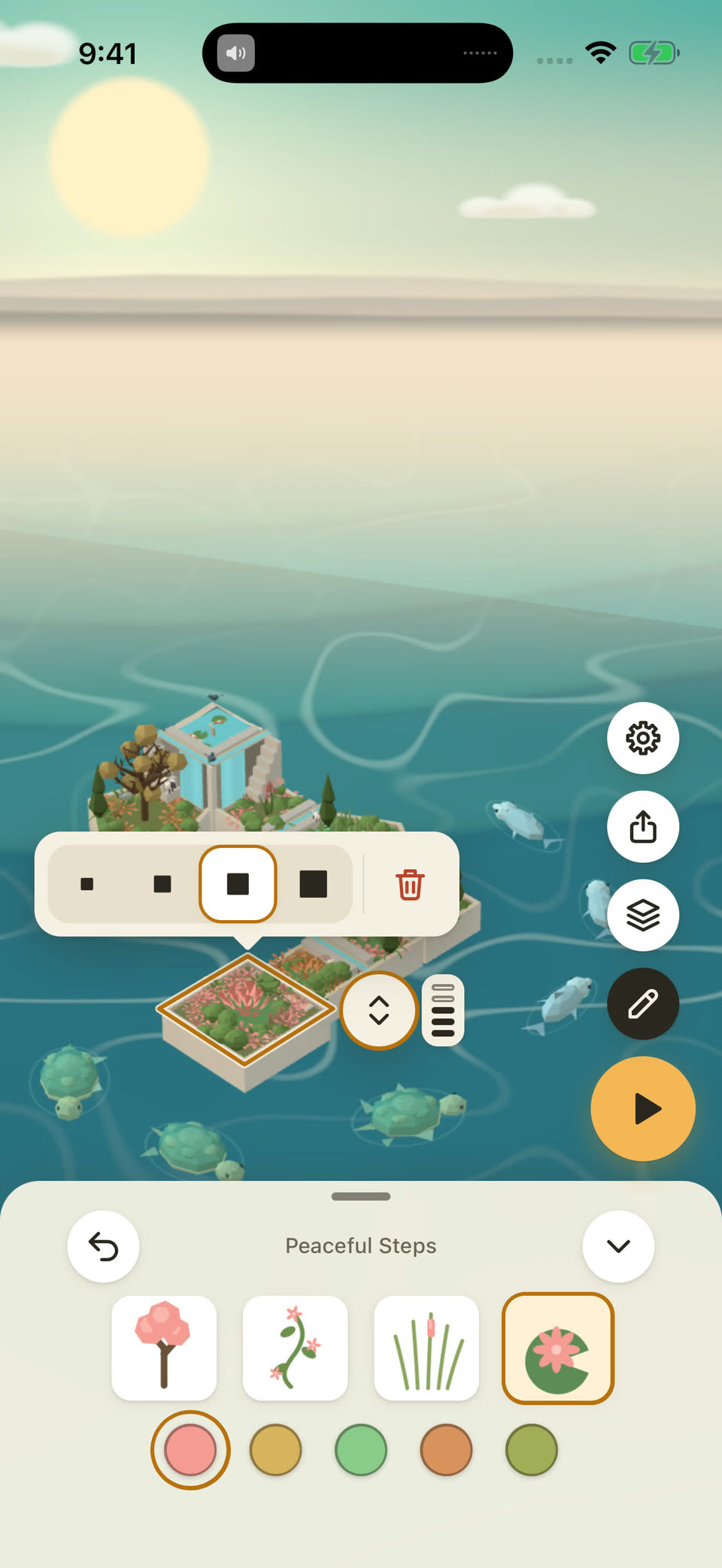 Changing a tile's size: a row of four sizes appears above the selected tile.