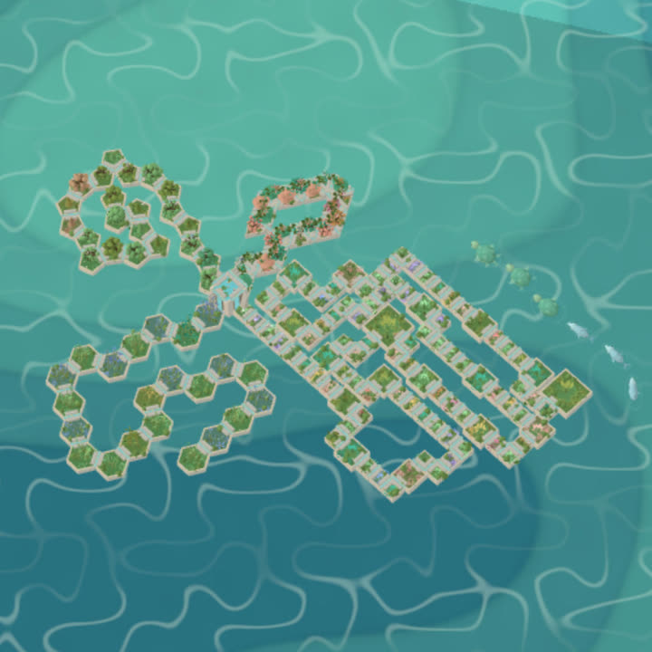 Für Elise — Quiet Ensemble: four paths of tiles on bright turquoise water.